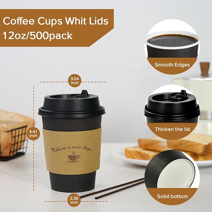 LITOPAK 500 Pack 12 oz Disposable Coffee Cups, Including cups, suitable - Image 2