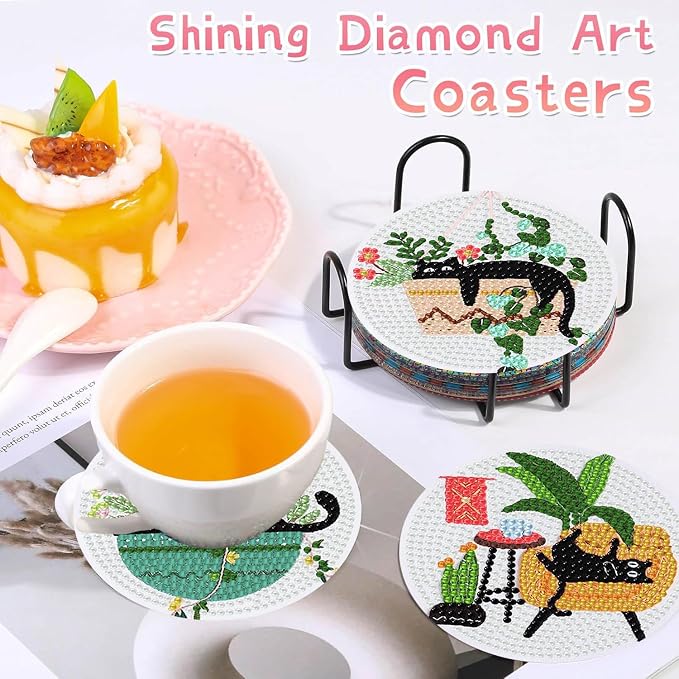 8 PCS Diamond Art Coasters Kits Black Cat Diamond Painting Coaster | Diamond - Image 4