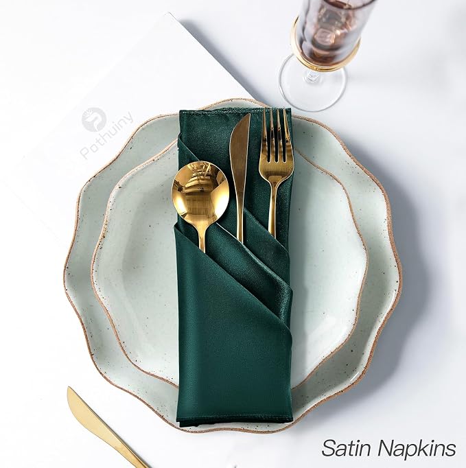 P Pothuiny 12 Pcs Green Satin Napkins 17 x 17 Inch, Satin Cloth Napkins | - Image 5