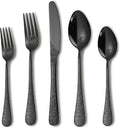 Runfly Modern Carved Floral Black Stainless Steel 20-Piece Flatware Set | by Runfly