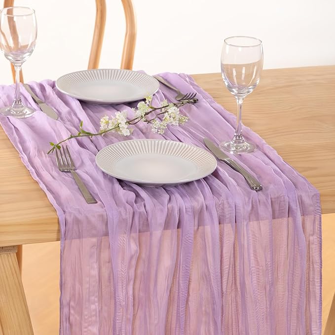 3 Pack Lilac Purple Cheesecloth Table Runner 10ft Boho Table Decor | - Image 6