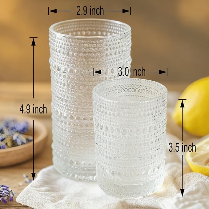 Hobnail Drinking Glasses Set of 8，Includes 12-ounce beer glasses and 10-ounce - Image 2