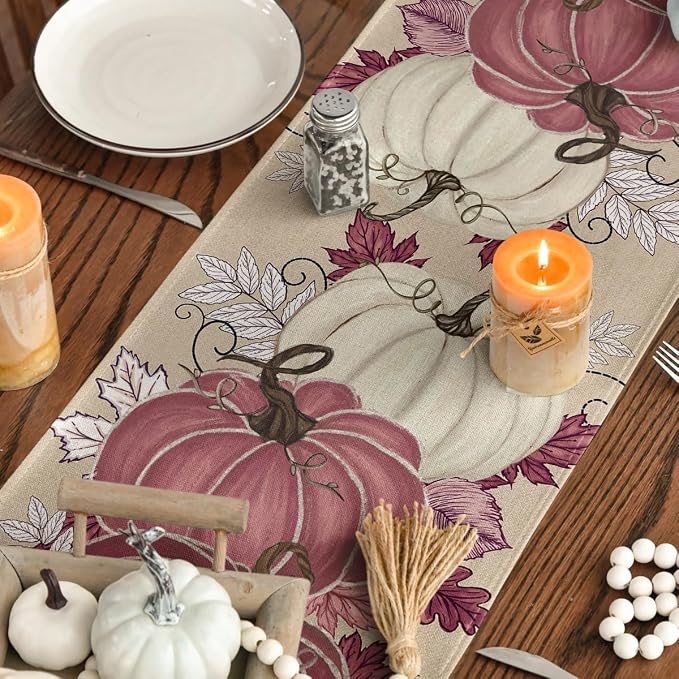 Artoid Mode 210 GSM Fall Table Runner 13x72 Inch Home Party Decor | Pink - Image 7
