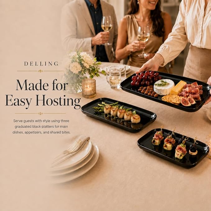 DELLING Large Serving Platter Set of 3, 16/14/12 Inch Porcelain Serving Trays - Image 3