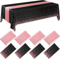 8 Pack Black and Rose Gold Disposable Plastic Tablecloths and Satin Table by Breling