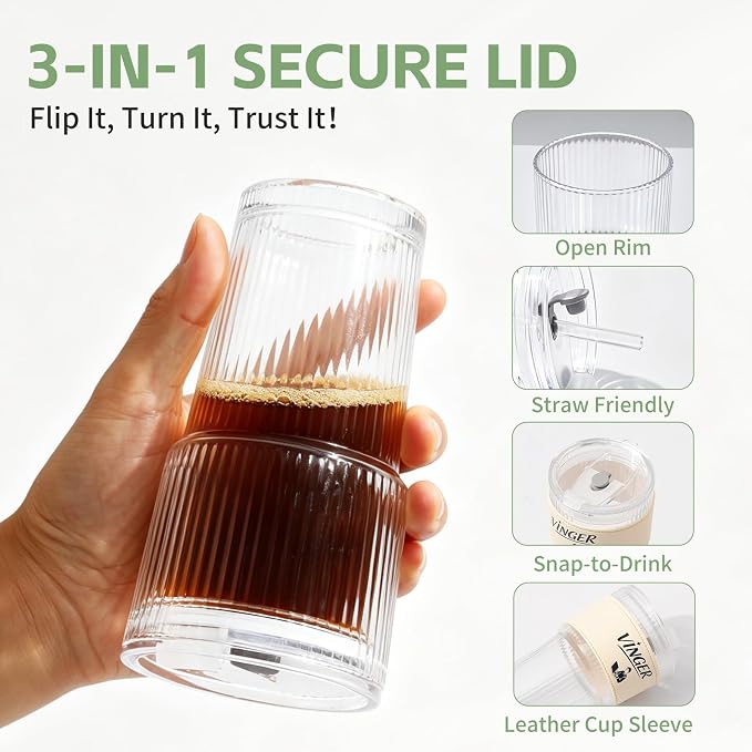 20 oz Ribbed Glass Tumblers - Image 6