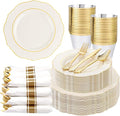 350PCS Ivory Plastic Plates-Cream Disposable Plates by Liacere