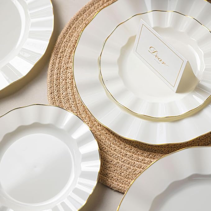 175PCS Ivory Plastic Dinnerware Set, Wavy Plates - Image 4