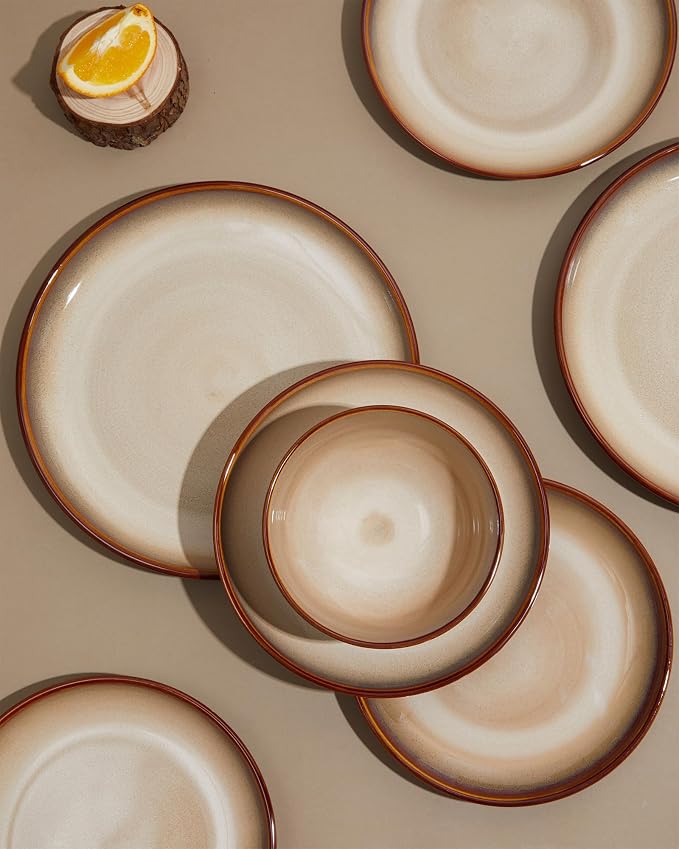 24 Piece Dinnerware Sets for 8, Modern Stoneware Plates and Bowls Sets - Image 5