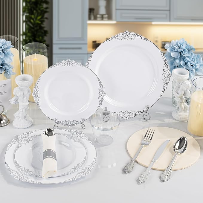 Bestluck 350PCS Silver Plastic Plates - Image 4