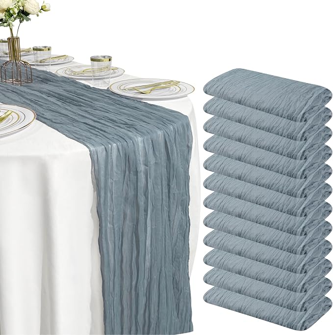12 Pack Dusty Blue Cheesecloth Table Runner – 10FT Gauze Boho Table Runners - Image 8