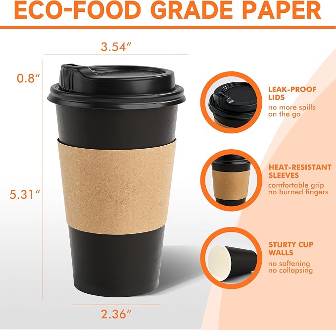 METAPRINT 100 Pack 16 oz Disposable Coffee Cups - Image 2