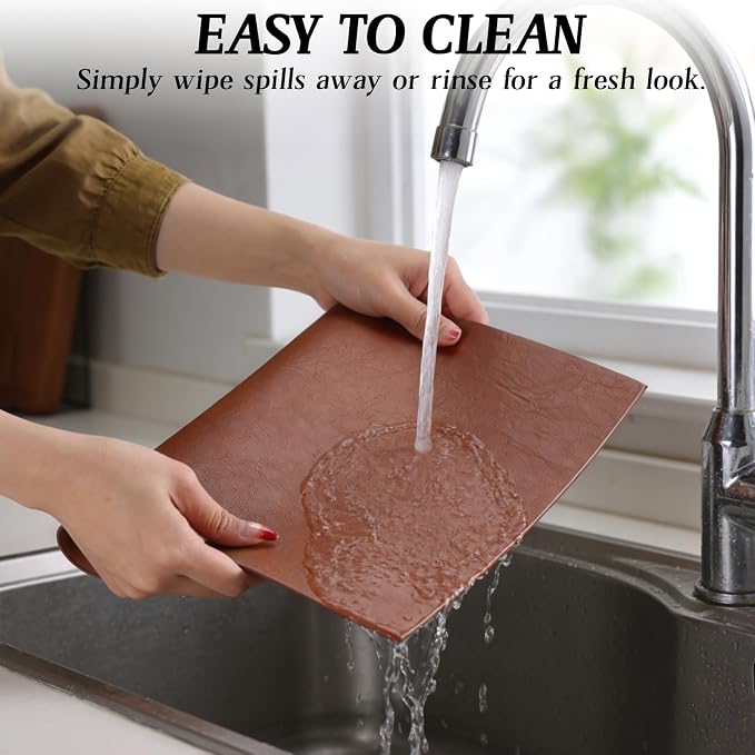 Faux Leather Placemats for Dining Table Set of 6, Edge-Sealed PU Leather Table - Image 4