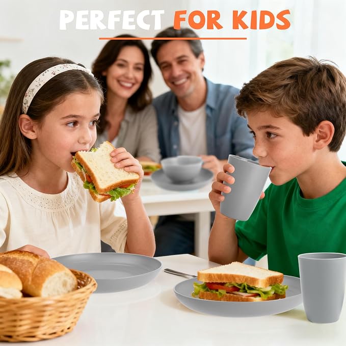 Wheat Straw Dinnerware Sets, Dishwasher & Microwave Safe Kids Plates and Bowls - Image 4