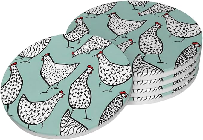 Cute Chicken Coasters Set of 4, Absorbent Ceramic Drink Coasters Cup Mat by Unknown