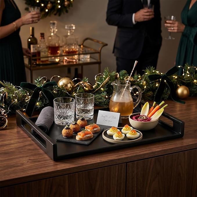 MyGift 16 Inch Matte Black Metal Large Serving Tray - Image 2