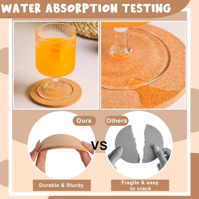 Didaey 200 Pcs Cork Coaster for Drink 4 Inch Absorbent Blank Wooden Thick - Image 4