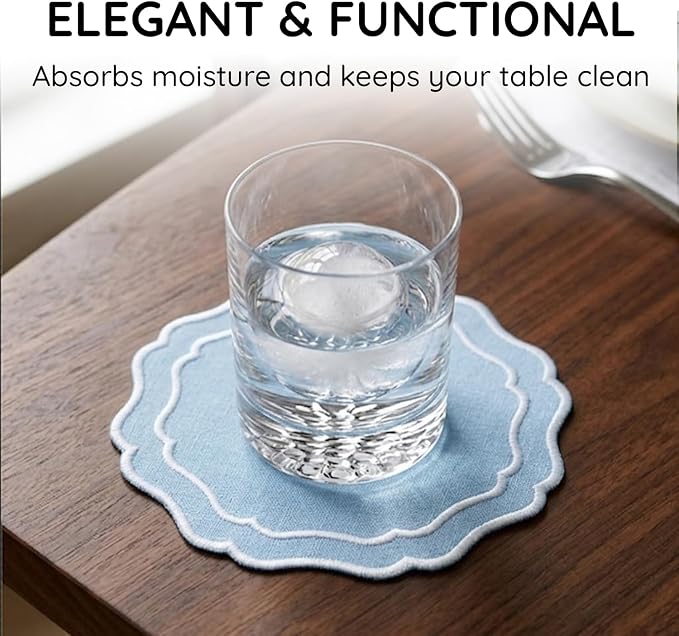 Linen Coasters for Drinks, 4.5 inch, Sky Blue | Absorbent Linen Drink Mats - Image 5