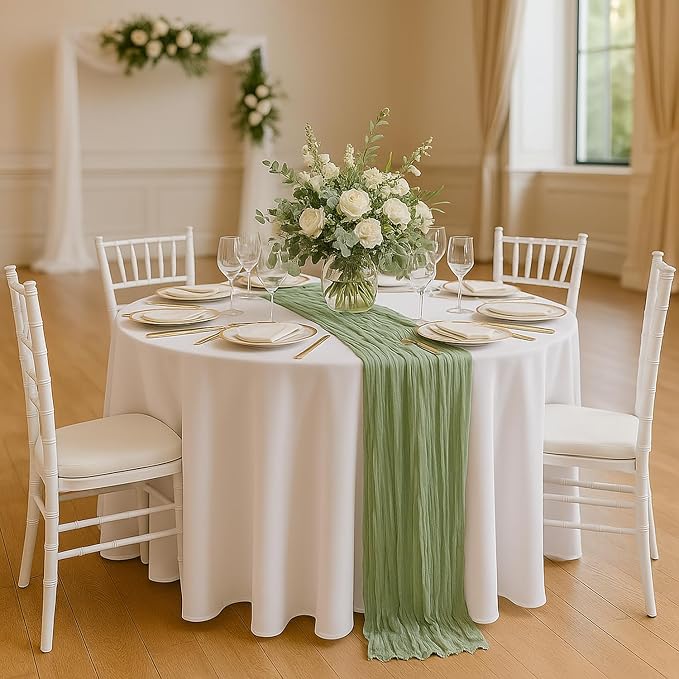10 Pack Sage Green Cheesecloth Table Runner 22x120 Inch Boho Gauze Table Runners - Image 4