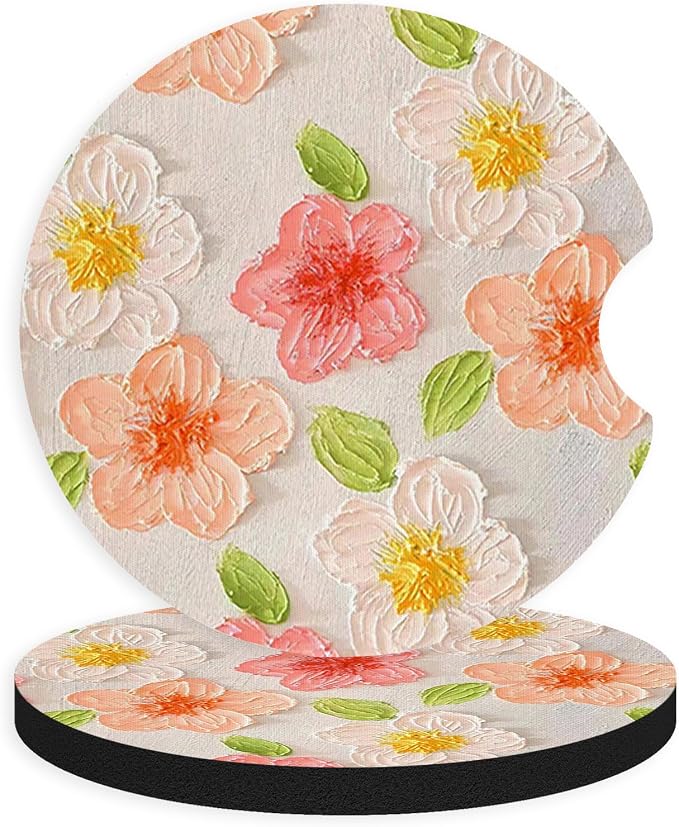 2pcs Cute Yellow and Red Flowers Car Coasters, Absorbent Universal neoprener by Unknown
