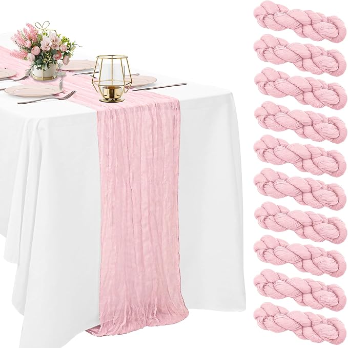 10 Pack Light Pink Cheesecloth Table Runner 10FT Boho Gauze Fabric Table Runner by HAISIWLKJ