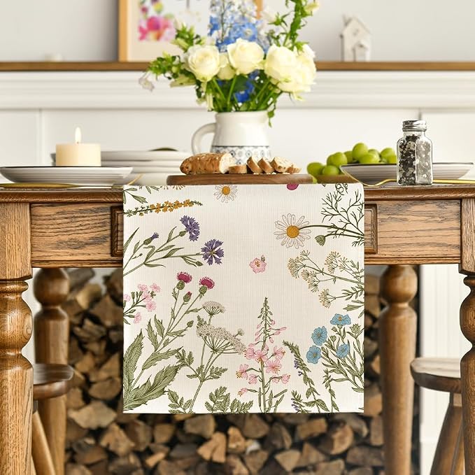 Artoid Mode Flowers Spring Table Runner, Seasonal Kitchen Dining Table - Image 2