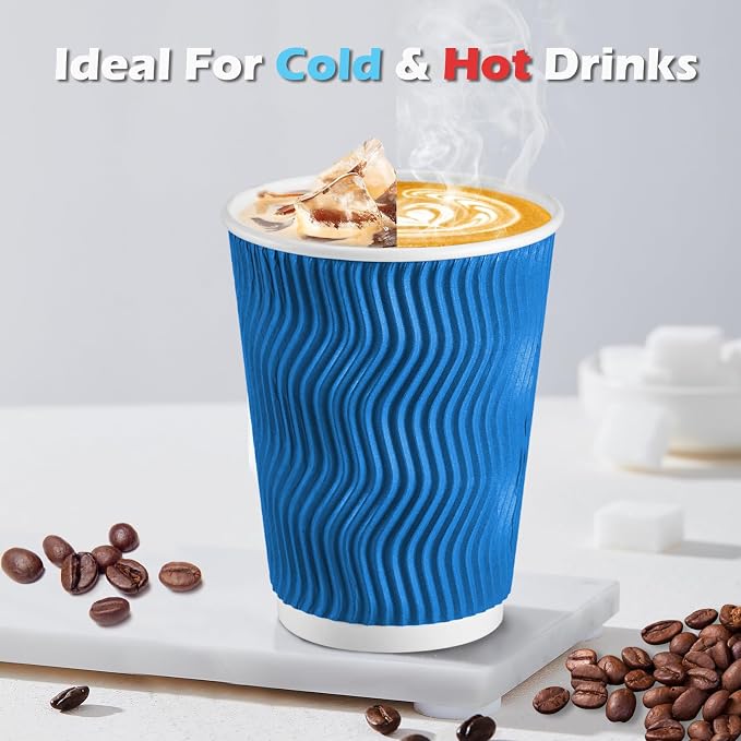Lamosi 50 Count Insulated Coffee Cups 12 oz, Disposable Paper Cups No Lids | - Image 5