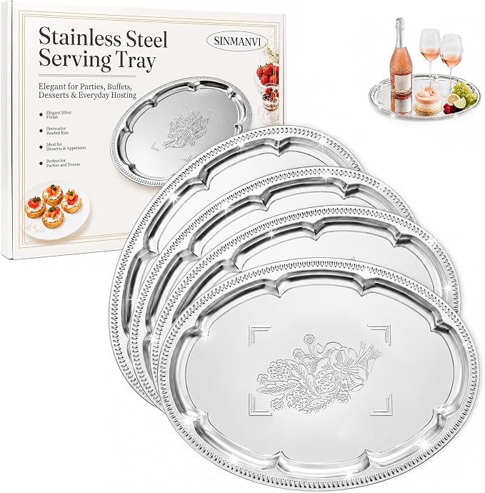 4 Pack Silver Serving Trays Set, Serving Trays by Unknown