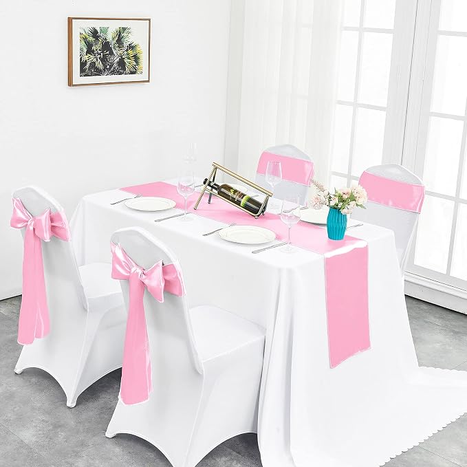4-Pack Pink Satin Table Runner 12 x 108 Inch Long Bright and Smooth Silk Fabric - Image 5