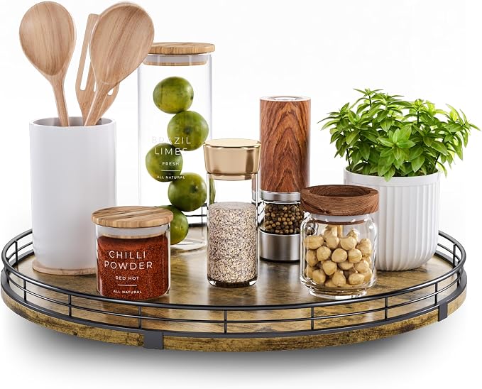Lazy Susan Turntable Organizer for Table Top, 16’’ Round Wooden Lazy Susan for by HGF