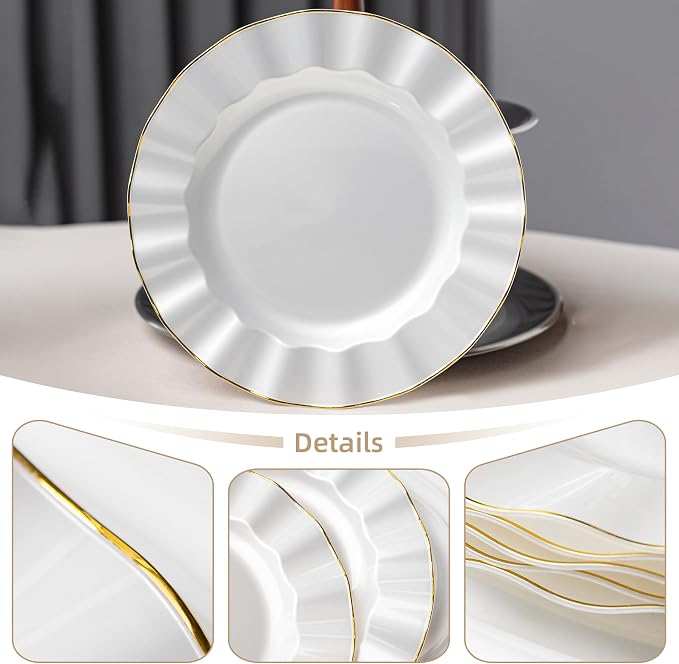 100PCS White Plastic Plates 10 Inch, Wavy Plates - Image 3