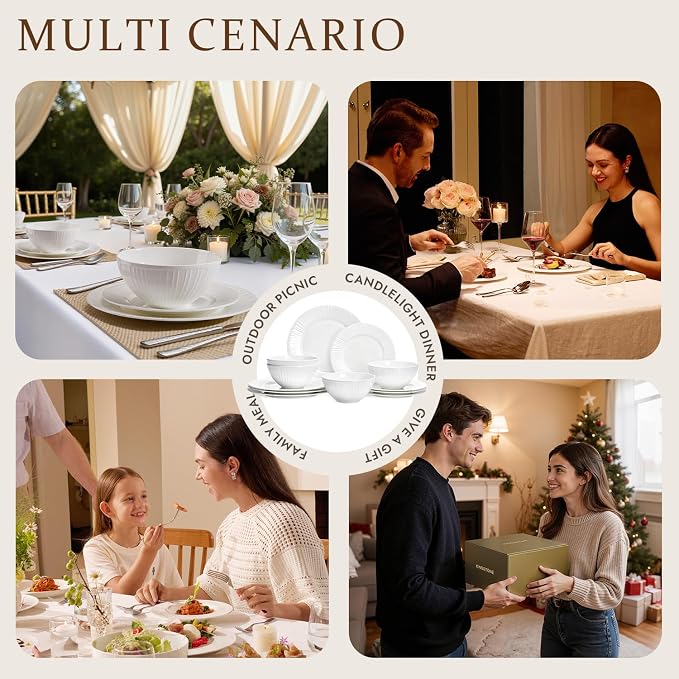 12Pc Bone China Dinnerware Set & 20Pc Flatware Combo Set - Image 8