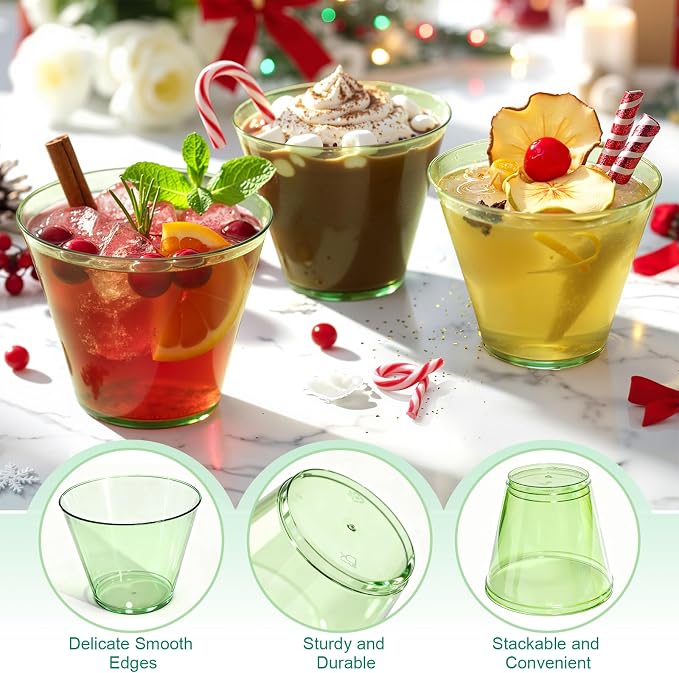 Glowserve 9 OZ Green Disposable Plastic Cups Cocktail Cup 50 Pack | Fancy - Image 3
