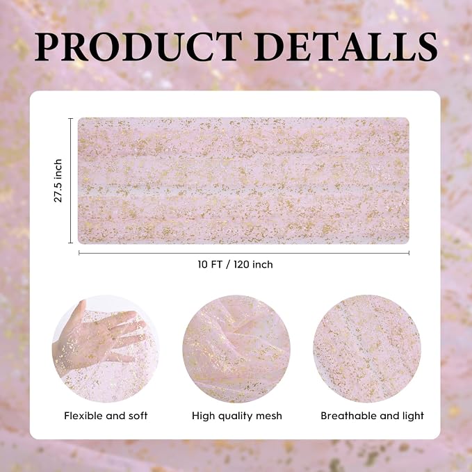 Artoid Mode Gold Gauze Pink Table Runner 120 Inch 10FT, Glitter Metallic Foil - Image 7