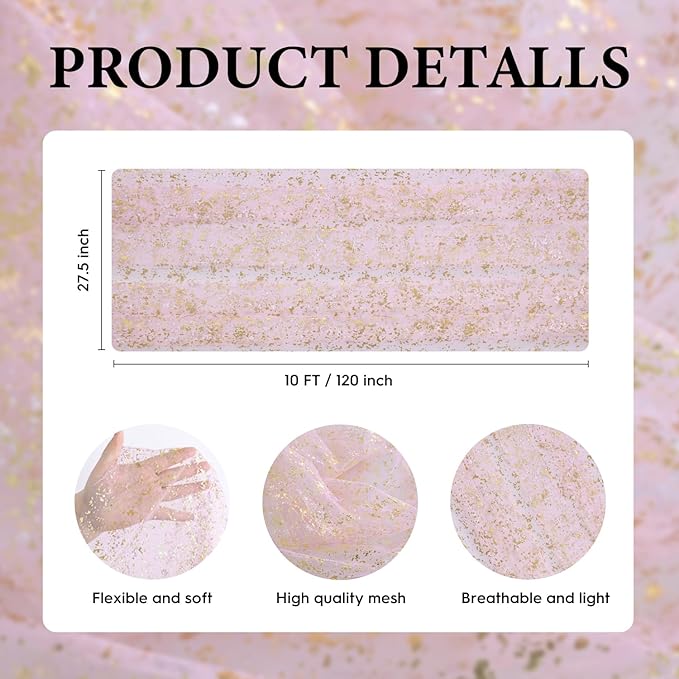 Artoid Mode 6PC Gold Gauze Pink Table Runner 120 Inch 10FT, Glitter Metallic - Image 7