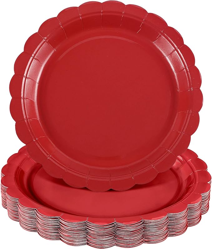 NatNarr 30 Pcs Red Paper Plates 9" Disposable Scalloped Red Party Plates | Cute by NatNarr