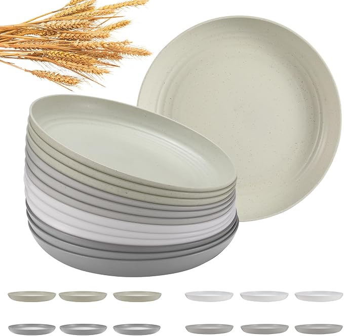 HEYCOME 12 Pcs Unbreakable Deep Dinner Plates Set, 9 inch Reusable Plastic by StayHealthyStayHappy