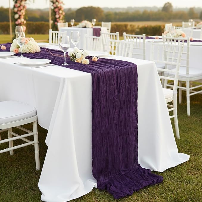 3 Pack Purple Cheesecloth Table Runner 120 Inch Boho Wedding Decor | - Image 8