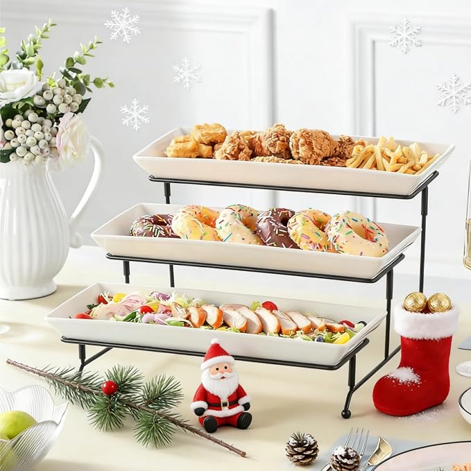 MALACASA 3 Tier Serving Trays, 14 Inch | Tiered Cupcake Stand - Image 9