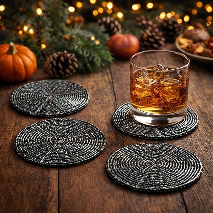 Coasters Set of 4 Handmade Beaded Bar Drink Tabletop Protection - Image 2