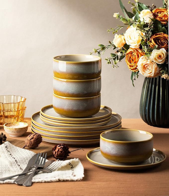 Ceramic Dinnerware Set for 8, 24-Piece Plates and Bowls Set | Handmade Reactive - Image 5