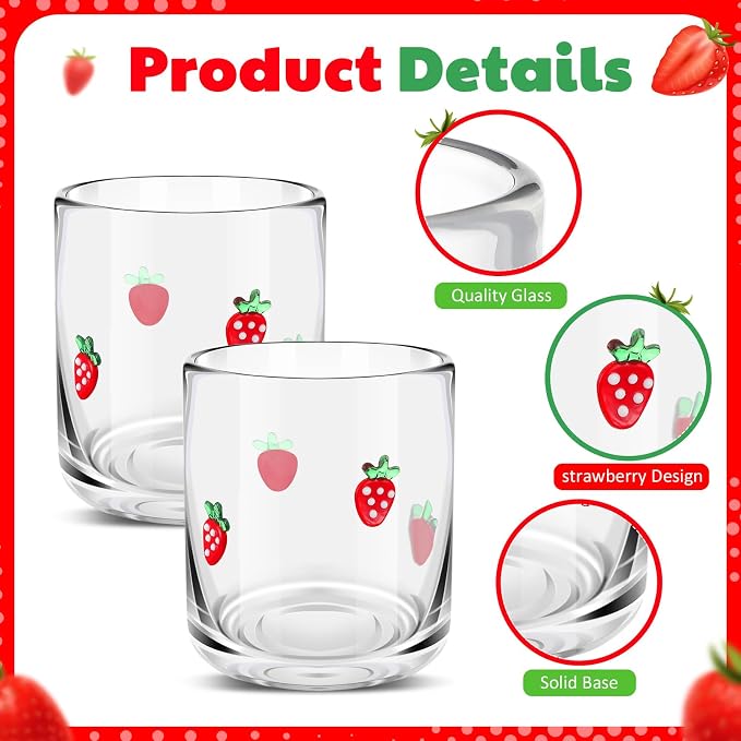 SiliFine 2 Pcs Strawberry Icon Juice Glasses - 14oz Sweet Strawberry Stemless - Image 4