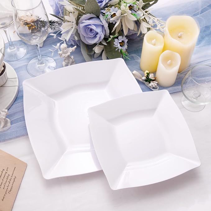 Morejoy 60 Pcs White Square Plastic Plates - Image 2