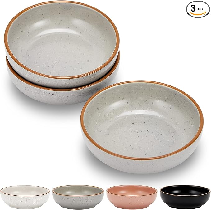 Cottagecore Ceramic Cat Bowls, 3 Pack Set, 5.3 in Shallow Pet Bowl by Cottagecore