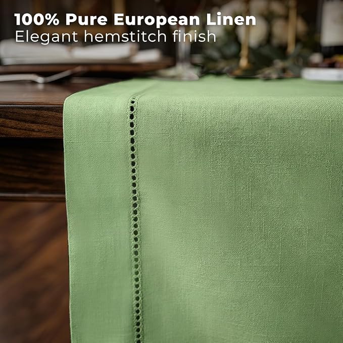 Signature Linen™ by D'Moksha Sage Green Table Runner 48 Inches, 100% Pure Linen - Image 3