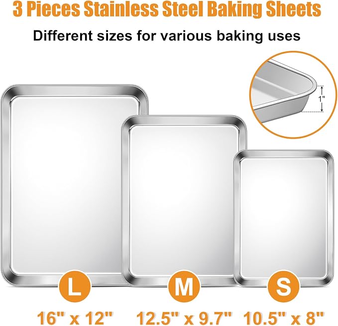 TeamFar Baking Sheet, Cookie Sheets Baking Pans Set of 3, 16/12.5/10.5 Inch | - Image 2