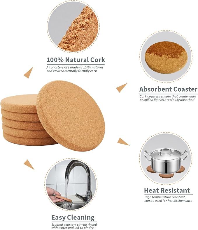 Cork Coasters for Drinks Absorbent - Image 4