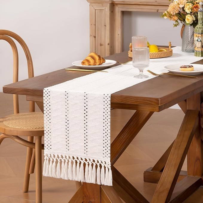 MLMW Ivory Table Runner 48 inches Boho Small Farmhouse Rustic Coffee Table - Image 5