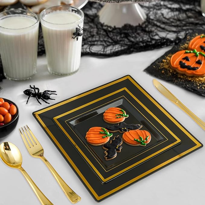 25 Guests Plastic Plates Set Gold Disposable Dinnerware Set | Include 25 Pc 10" - Image 7