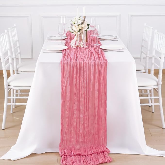 12 Pack Rose Pink Cheesecloth Table Runner 120 Inch Boho Wedding Decor | - Image 4